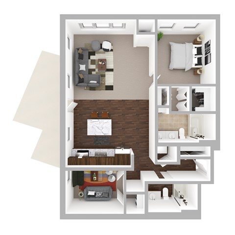 Floor plan for 1 bed, 2 baths, 1115 sqft